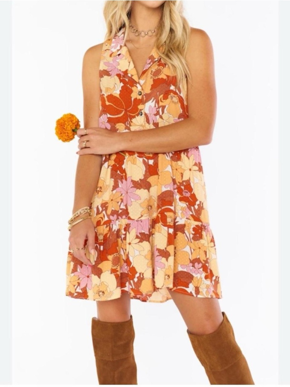 Show Me Your MuMu Orange Floral Collared Mini Dress